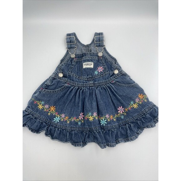 OshKosh BGosh Genuine Floral Embroidered Overalls Dress Skirt Vestbak Girls 3 Mo - Picture 1 of 11